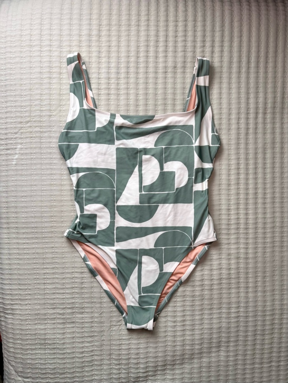 NEW Madewell Sage green Geometric Second Wave One-Piece Swimsuit Large